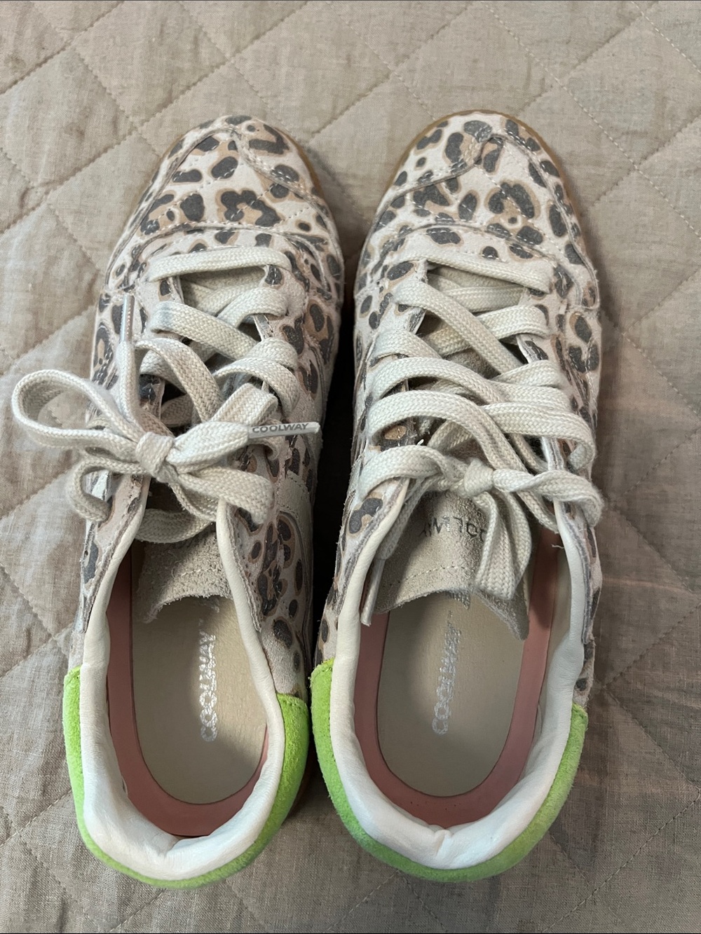 Coolway Leopard Print Sneakers with Beige and Neon Green Accents